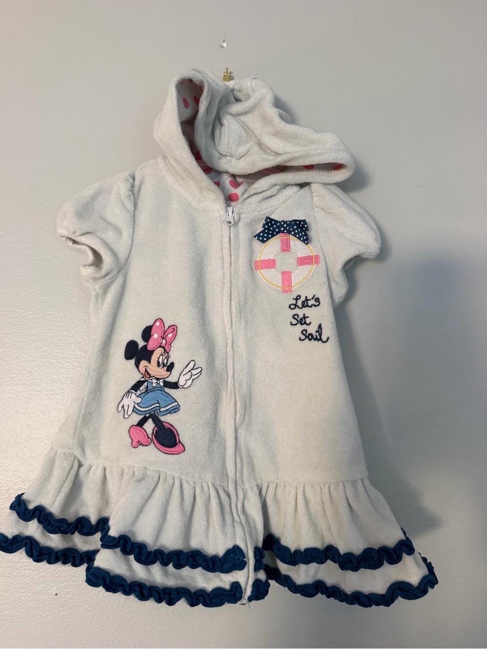 Minnie Mouse White Hooded Towel Dress with Navy Trim